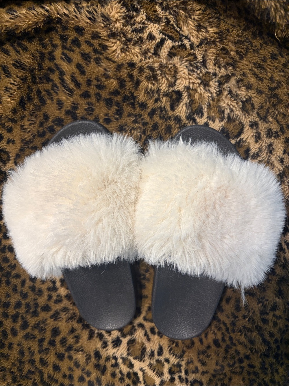 Cream Faux Fur Slide Slippers/Slides